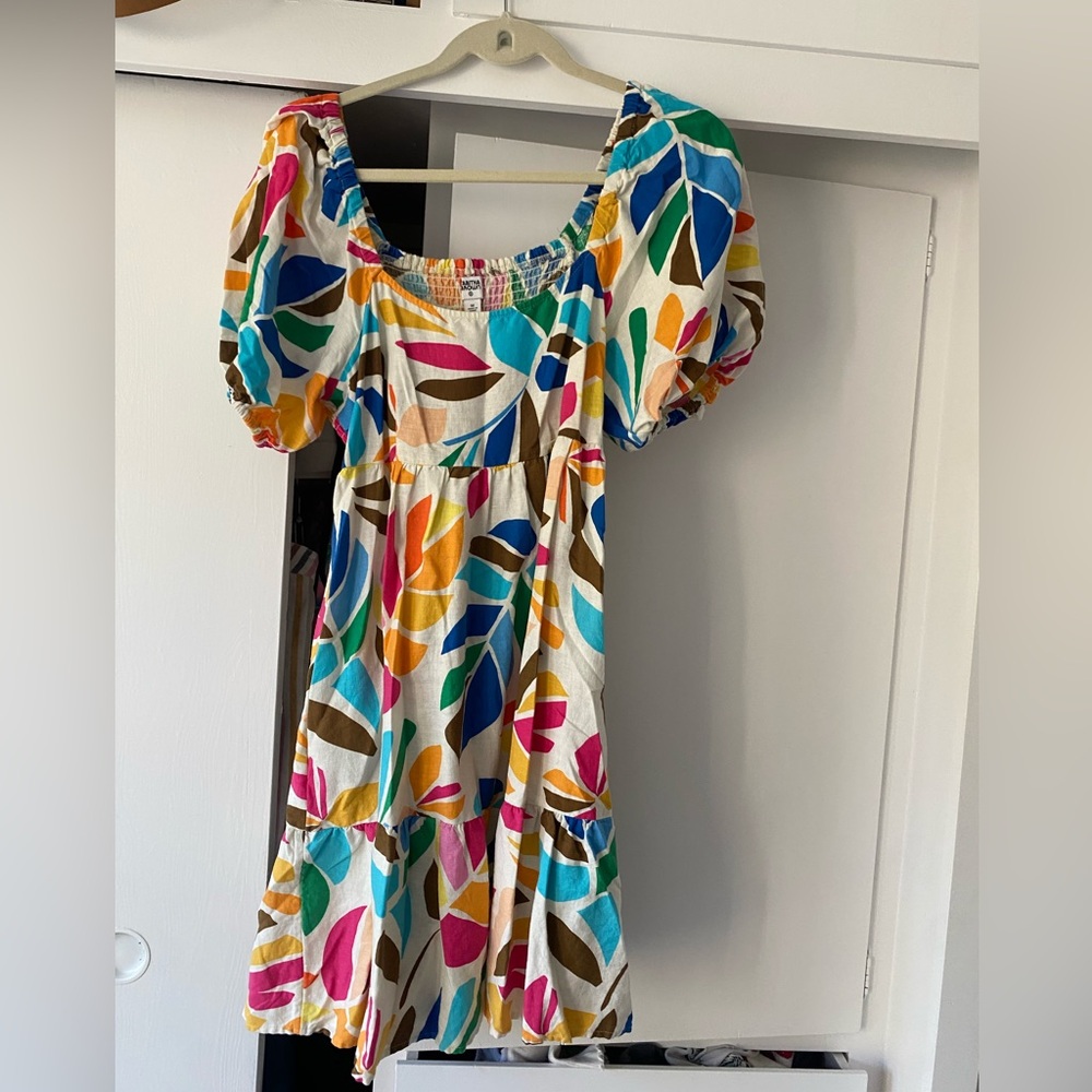 Blue and Yellow Puff Sleeve Mini Sundress